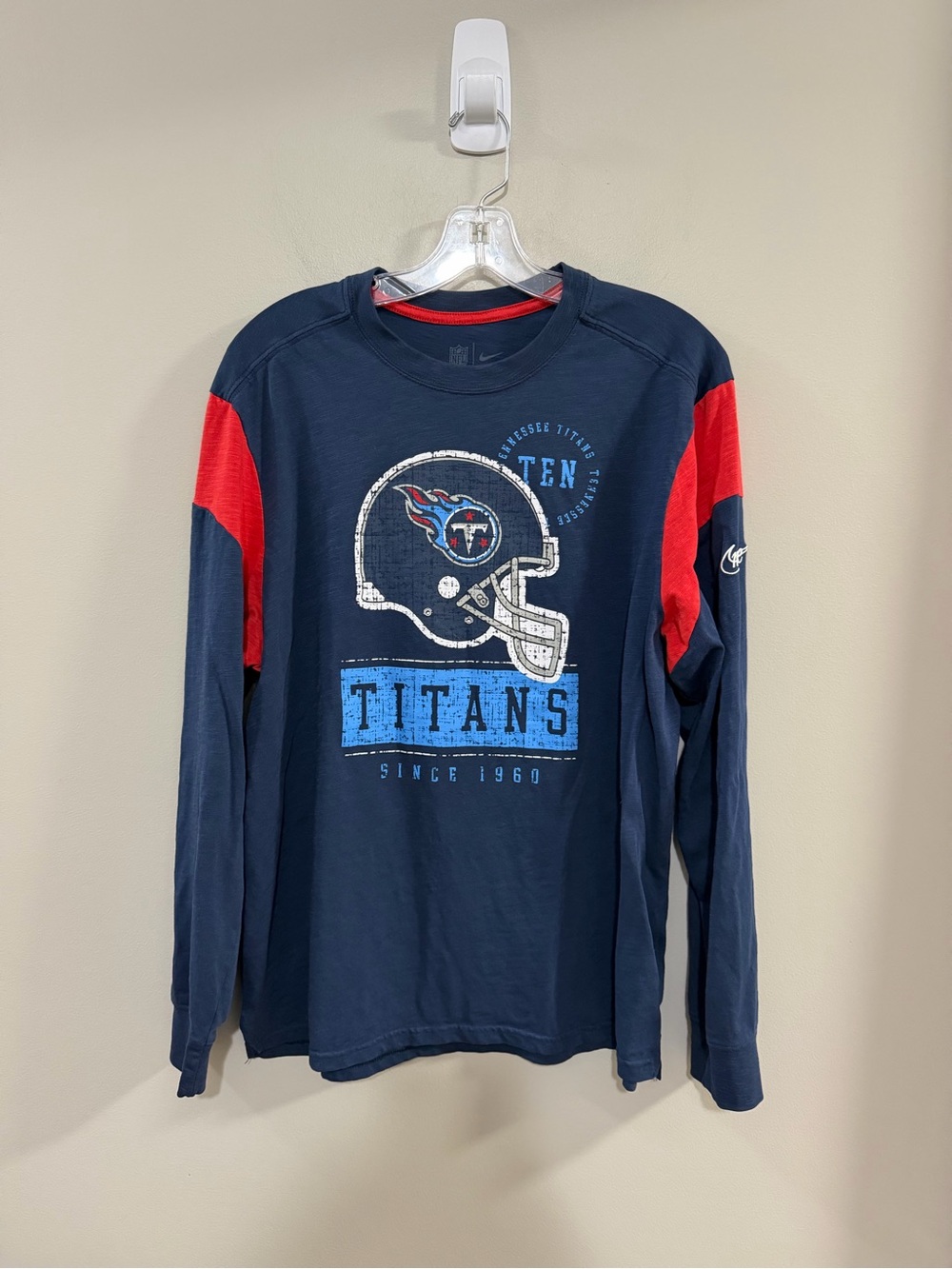 Men's Nike Tennessee Titans Rewind Playback Helmet Navy Long Sleeve Tee